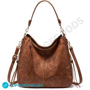 Brand New Realer Hobo Large Brown Embossed Handbag